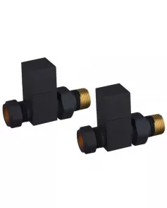 APS49704 Square Black Straight Radiator Valve Pack (Pairs) Black