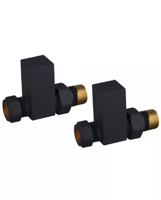 APS49704 Square Black Straight Radiator Valve Pack (Pairs) Black