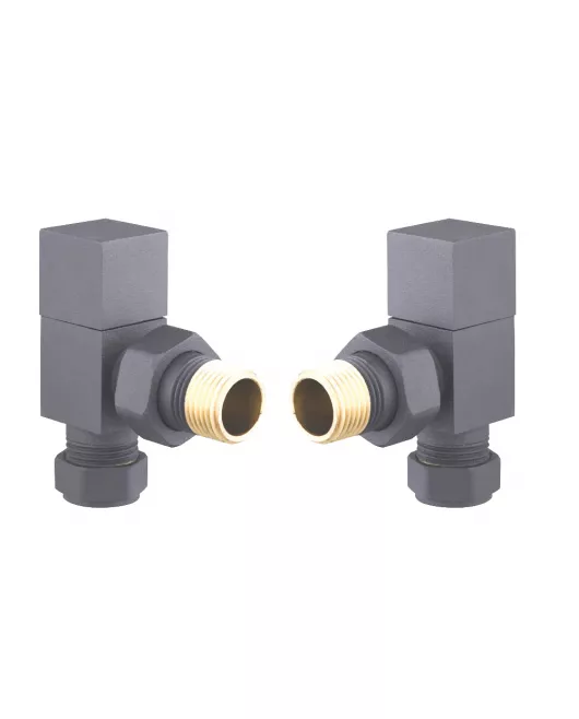 APS49709 Square RAL7012 Angled Radiator Valve Pack (Pairs) RAL7012