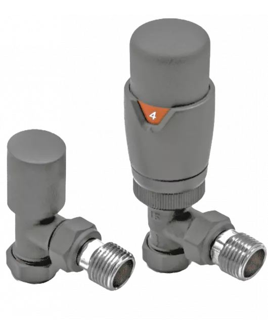 APS49716 RAL7012 Angled Thermostatic Radiator Valve Pack (Pairs) RAL7012