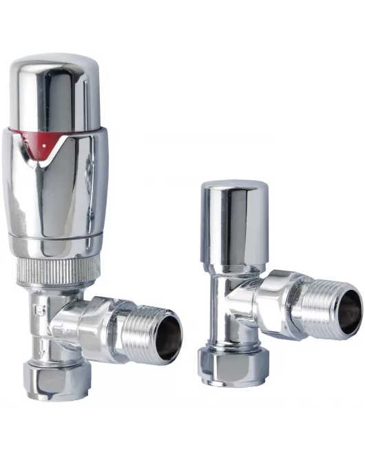 APS49717 Chrome Angled Thermostatic Radiator Valve Pack (Pairs) Chrome