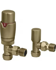 APS49720 Brushed Brass Angled Thermostatic Radiator Valve Pack (Pairs) Brushed Brass