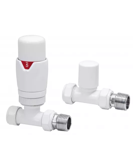 APS49725 White Straight Thermostatic Radiator Valve Pack (Pairs) White