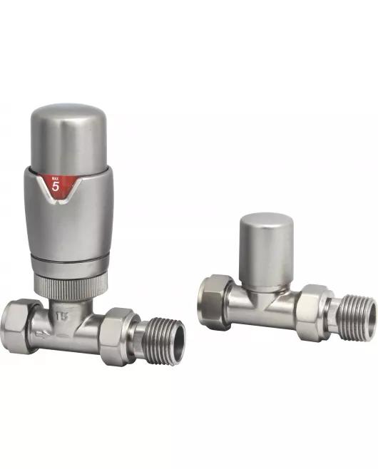 APS49726 Brushed Nickel Straight Thermostatic Radiator Valve Pack (Pairs) Brushed Nickel