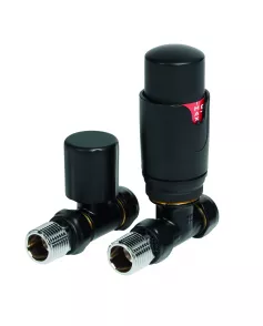 APS49728 Black Straight Thermostatic Radiator Valve Pack (Pairs) Black 