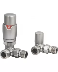 APS49733 Brushed Nickel Corner Thermostatic Radiator Valve Pack (Pairs) Brushed Nickel