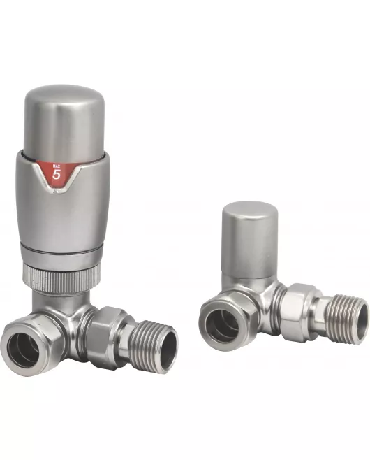 APS49733 Brushed Nickel Corner Thermostatic Radiator Valve Pack (Pairs) Brushed Nickel