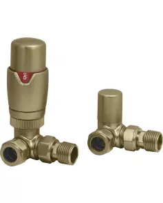 APS49734 Brushed Brass Corner Thermostatic Radiator Valve Pack (Pairs) Brushed Brass