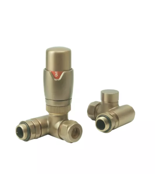 APS49770 TRV set Dual fuel element corner valves Brushed brass