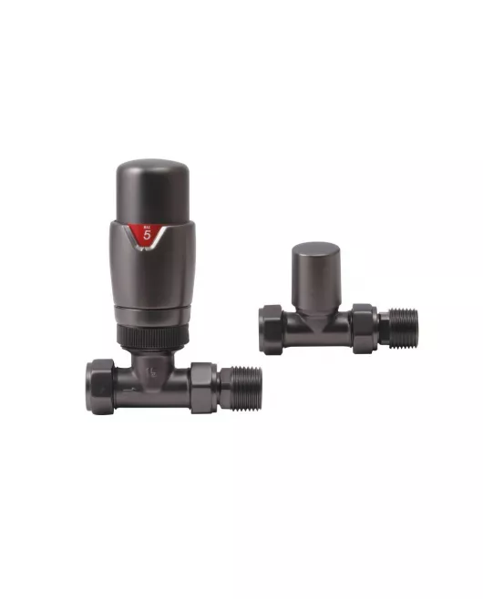 APS49850 Gunmetal Straight Thermostatic Radiator Valve Pack (Pairs) Gunmetal