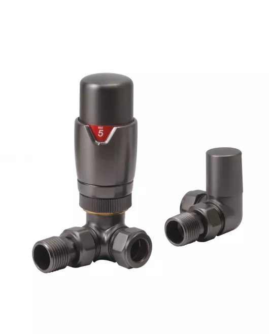 APS49852 Gunmetal Corner Thermostatic Radiator Valve Pack (Pairs) Gunmetal