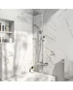 APS51260 Block Square Rigid Riser Shower with Bath Filler Chrome