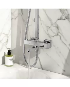 APS51260 Block Square Rigid Riser Shower with Bath Filler Chrome