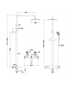 APS51261 Solar Round Rigid Riser Shower With Bath Filler Chrome