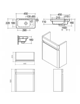 APS51271 RAK-Resort 450 Cloak Room Basin With Ceramic Basin Matt Denim Blue