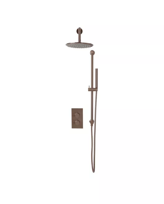 APS51341 Core Brushed Bronze Round Handle, Head & Handset Riser Kit Brushed Bronze