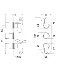 APS51376 Arvan Triple Thermostatic Valve Brushed Bronze