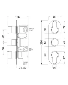 APS51377 Arvan Triple Thermostatic Valve with Diverter Brushed Bronze
