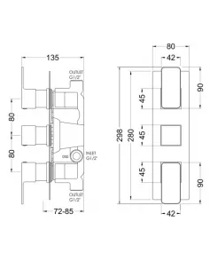 APS51396 Windon Triple Thermostatic Valve Brushed Bronze