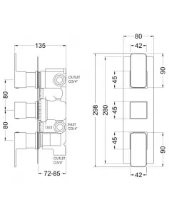 APS51397 Windon Triple Thermostatic Valve with Diverter Brushed Bronze
