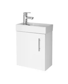 APS51416 Vault Wall Hung Single Door Compact Vanity Unit with Ceramic Basin 400mm White