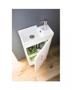 APS51416 Vault Wall Hung Single Door Compact Vanity Unit with Ceramic Basin 400mm White