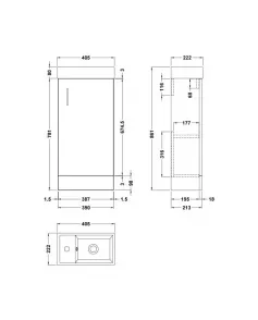 APS51417 Vault Floor Standing Single Door Compact Vanity Unit with Ceramic Basin 400mm White