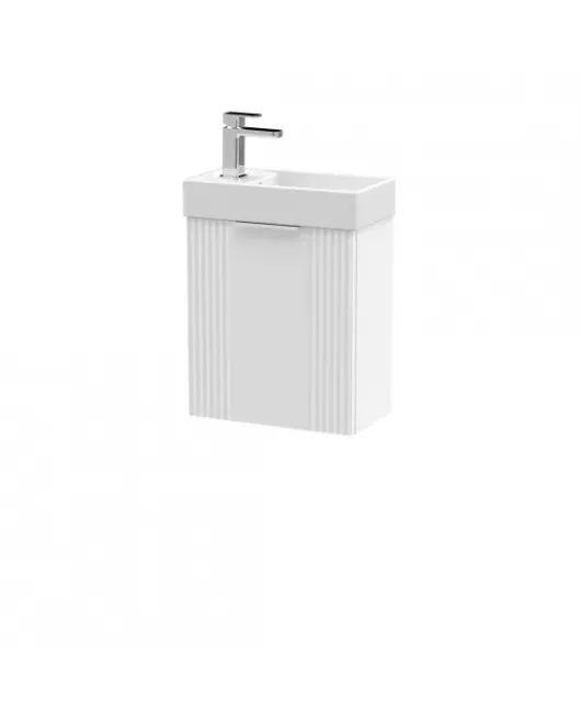APS51419 Deco Compact Wall Hung 1 Door Vanity Basin Unit & Ceramic Basin, 400mm White