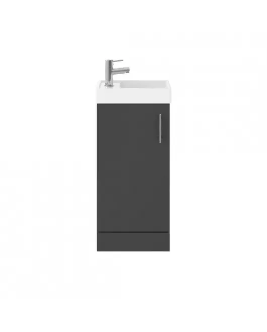 APS51422 Vault Floor Standing Single Door Compact Vanity Unit with Ceramic Basin 400mm Grey Gloss