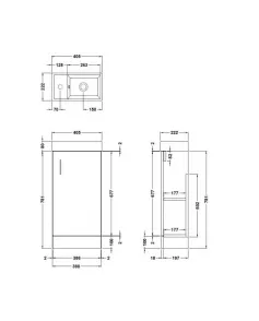 APS51422 Vault Floor Standing Single Door Compact Vanity Unit with Ceramic Basin 400mm Grey Gloss