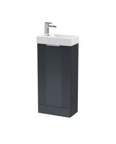 APS51423 Deco Compact Floor Standing 1 Door Vanity Basin Unit & Ceramic Basin, 400mm Black