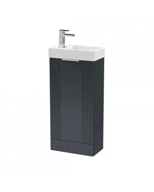 APS51423 Deco Compact Floor Standing 1 Door Vanity Basin Unit & Ceramic Basin, 400mm Black