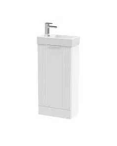 APS51425 Deco Compact Floor Standing 1 Door Vanity Basin Unit & Ceramic Basin, 400mm White