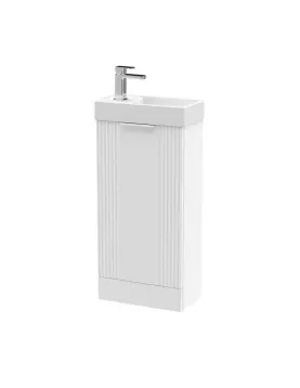 APS51425 Deco Compact Floor Standing 1 Door Vanity Basin Unit & Ceramic Basin, 400mm White APS51425 Deco Compact Floor Standing 1 Door Vanity Basin Unit & Ceramic Basin, 400mm White