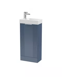 APS51426 Deco Compact Floor Standing 1 Door Vanity Basin Unit & Ceramic Basin, 400mm - Satin Blue Blue