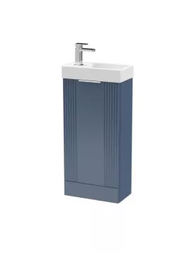APS51426 Deco Compact Floor Standing 1 Door Vanity Basin Unit & Ceramic Basin, 400mm - Satin Blue Blue APS51426 Deco Compact Floor Standing 1 Door Vanity Basin Unit & Ceramic Basin, 400mm - Satin Blue Blue