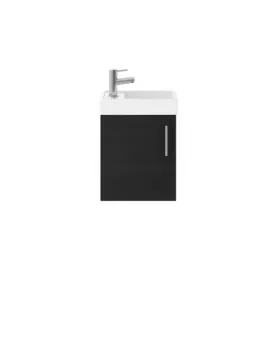 APS51427 Vault Wall Hung Single Door Compact Vanity Unit with Ceramic Basin 400mm - Hacienda Black Black APS51427 Vault Wall Hung Single Door Compact Vanity Unit with Ceramic Basin 400mm - Hacienda Black Black