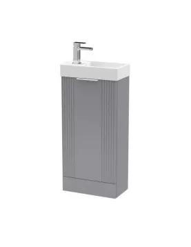 APS51429 Deco Compact Floor Standing 1 Door Vanity Basin Unit & Ceramic Basin, 400mm - Satin Grey Grey APS51429 Deco Compact Floor Standing 1 Door Vanity Basin Unit & Ceramic Basin, 400mm - Satin Grey Grey