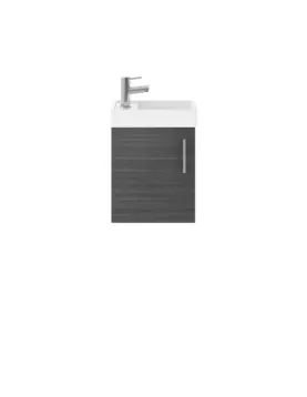 APS51430 Vault Wall Hung Single Door Compact Vanity Unit with Ceramic Basin 400mm - Anthracite Woodgrain Antharcite APS51430 Vault Wall Hung Single Door Compact Vanity Unit with Ceramic Basin 400mm - Anthracite Woodgrain Antharcite