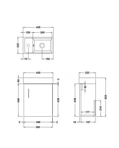 APS51430 Vault Wall Hung Single Door Compact Vanity Unit with Ceramic Basin 400mm - Anthracite Woodgrain Antharcite