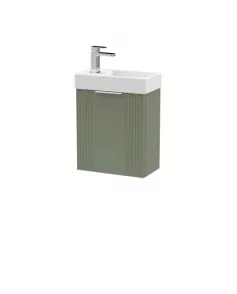 APS51431 Deco Compact Wall Hung 1 Door Vanity Basin Unit & Ceramic Basin, 400mm - Satin Green Green