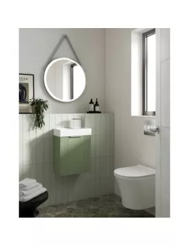 APS51431 Deco Compact Wall Hung 1 Door Vanity Basin Unit & Ceramic Basin, 400mm - Satin Green Green APS51431 Deco Compact Wall Hung 1 Door Vanity Basin Unit & Ceramic Basin, 400mm - Satin Green Green