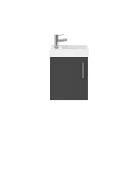 APS51432 Vault Wall Hung Single Door Compact Vanity Unit with Ceramic Basin 400mm - Gloss Grey Mist Grey APS51432 Vault Wall Hung Single Door Compact Vanity Unit with Ceramic Basin 400mm - Gloss Grey Mist Grey