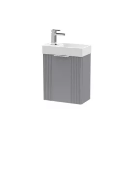 APS51433 Deco Compact Wall Hung 1 Door Vanity Basin Unit & Ceramic Basin, 400mm - Satin Grey Grey APS51433 Deco Compact Wall Hung 1 Door Vanity Basin Unit & Ceramic Basin, 400mm - Satin Grey Grey
