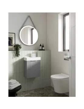APS51433 Deco Compact Wall Hung 1 Door Vanity Basin Unit & Ceramic Basin, 400mm - Satin Grey Grey APS51433 Deco Compact Wall Hung 1 Door Vanity Basin Unit & Ceramic Basin, 400mm - Satin Grey Grey