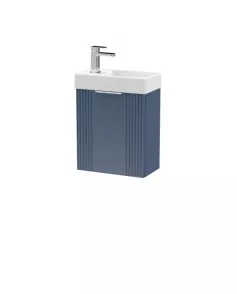 APS51434 Deco Compact Wall Hung 1 Door Vanity Basin Unit & Ceramic Basin, 400mm - Satin Blue Blue