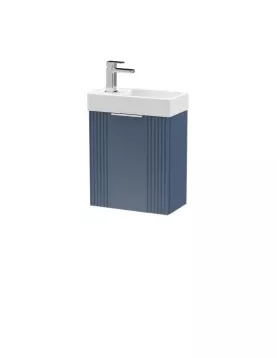 APS51434 Deco Compact Wall Hung 1 Door Vanity Basin Unit & Ceramic Basin, 400mm - Satin Blue Blue APS51434 Deco Compact Wall Hung 1 Door Vanity Basin Unit & Ceramic Basin, 400mm - Satin Blue Blue