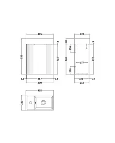 APS51434 Deco Compact Wall Hung 1 Door Vanity Basin Unit & Ceramic Basin, 400mm - Satin Blue Blue