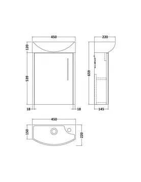 APS51435 Juno Compact Wall Hung 1 Door Unit & 1 Tap Hole Ceramic Basin Left Hand, 440mm - Metallic Slate Slate