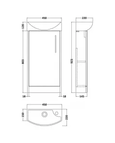 APS51437 Juno 440mm Floor Standing 1-Door Unit & 1TH Basin - Left Hand - Midnight Blue Blue